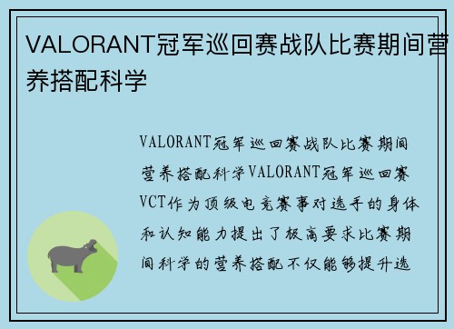 VALORANT冠军巡回赛战队比赛期间营养搭配科学