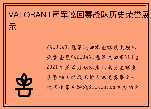 VALORANT冠军巡回赛战队历史荣誉展示