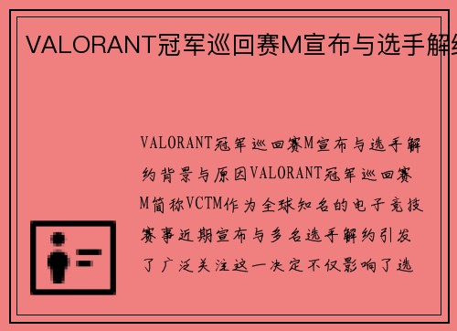 VALORANT冠军巡回赛M宣布与选手解约