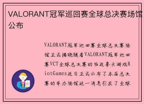 VALORANT冠军巡回赛全球总决赛场馆公布