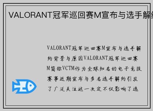 VALORANT冠军巡回赛M宣布与选手解约